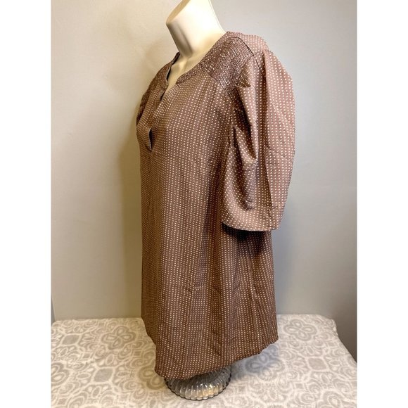 $78 NWT Adrianna Papell Plus Size 1x Brown Cream Polka Dot Short Sleeve Blouse - Picture 3 of 14